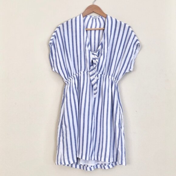 RAILS Striped Linen Tie Front Mini Dress in Blue White - Picture 7 of 12